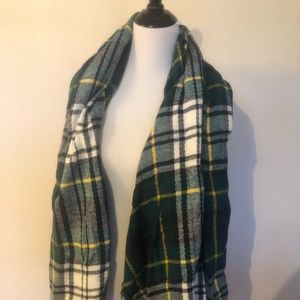 GREEN, WHITE, AND YELLOW PLAID SCARF